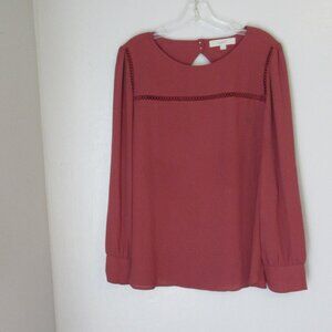 LOFT Rust Key Hole Back Long Sleeve XL Back Button Closure Blouse